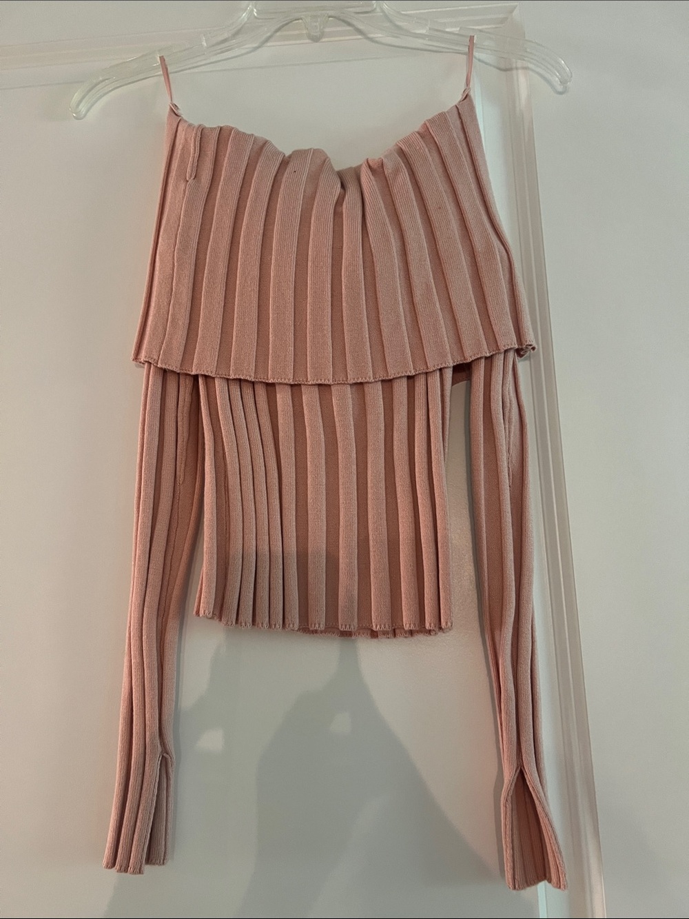 Zara Dusty Pink Off-the-Shoulder Pleated Knit Sweater